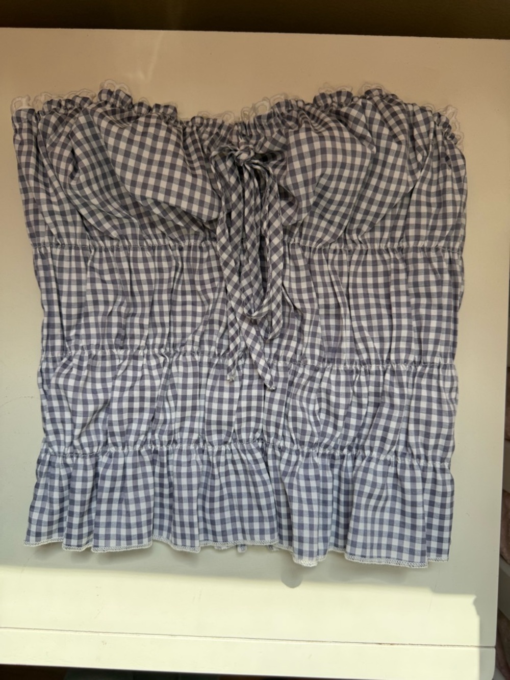 Othr Blue Gingham Strapless Smocked Bodysuit